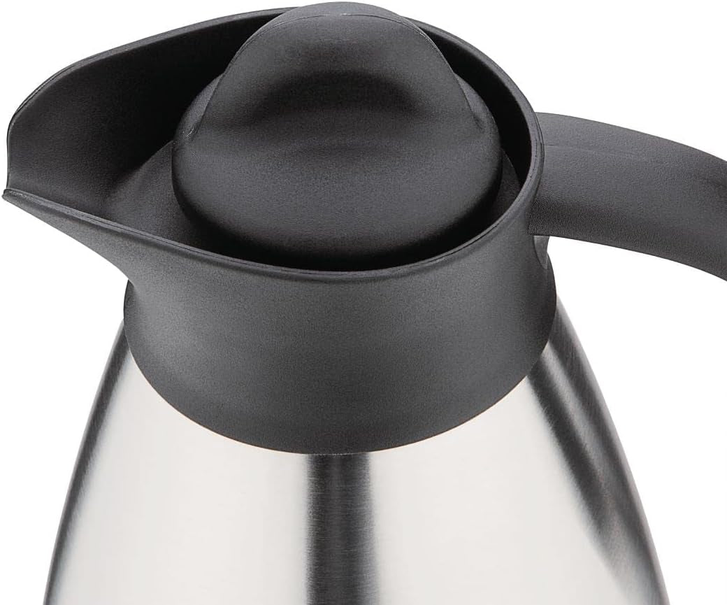 Olympia vakuummælkekrus med skruetop, 500ml/17oz, rustfrit stål med sort låg, mælkeprint på siden, buffetstationer til te og kaffe, CL371