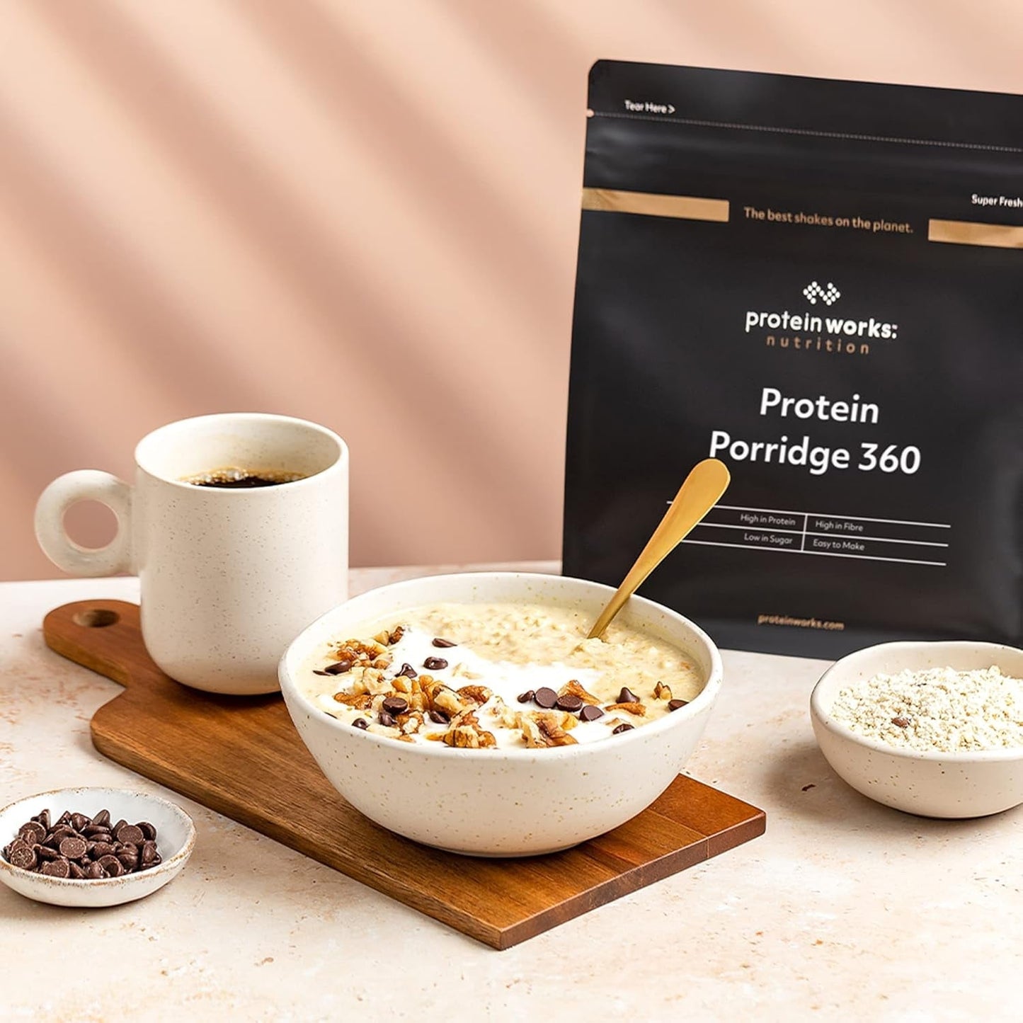 Protein Works - Proteingrød 360 | Myte Yderligere vitaminer og mineraler | Proteinreiches Frühstück | Kalorienarme Haferflocken | 6 portioner | Banan-choko-chip | 500G Cereal Naty Shop