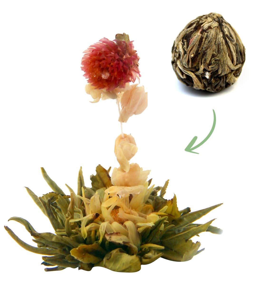 "THREE FLOWER" teblomster 1 stykke te | Grønne teblade - Morgenfrue blomster - Europæiske brøndkarse blomster | Ideel til te elskere Grøn te Blomsterte | 6G