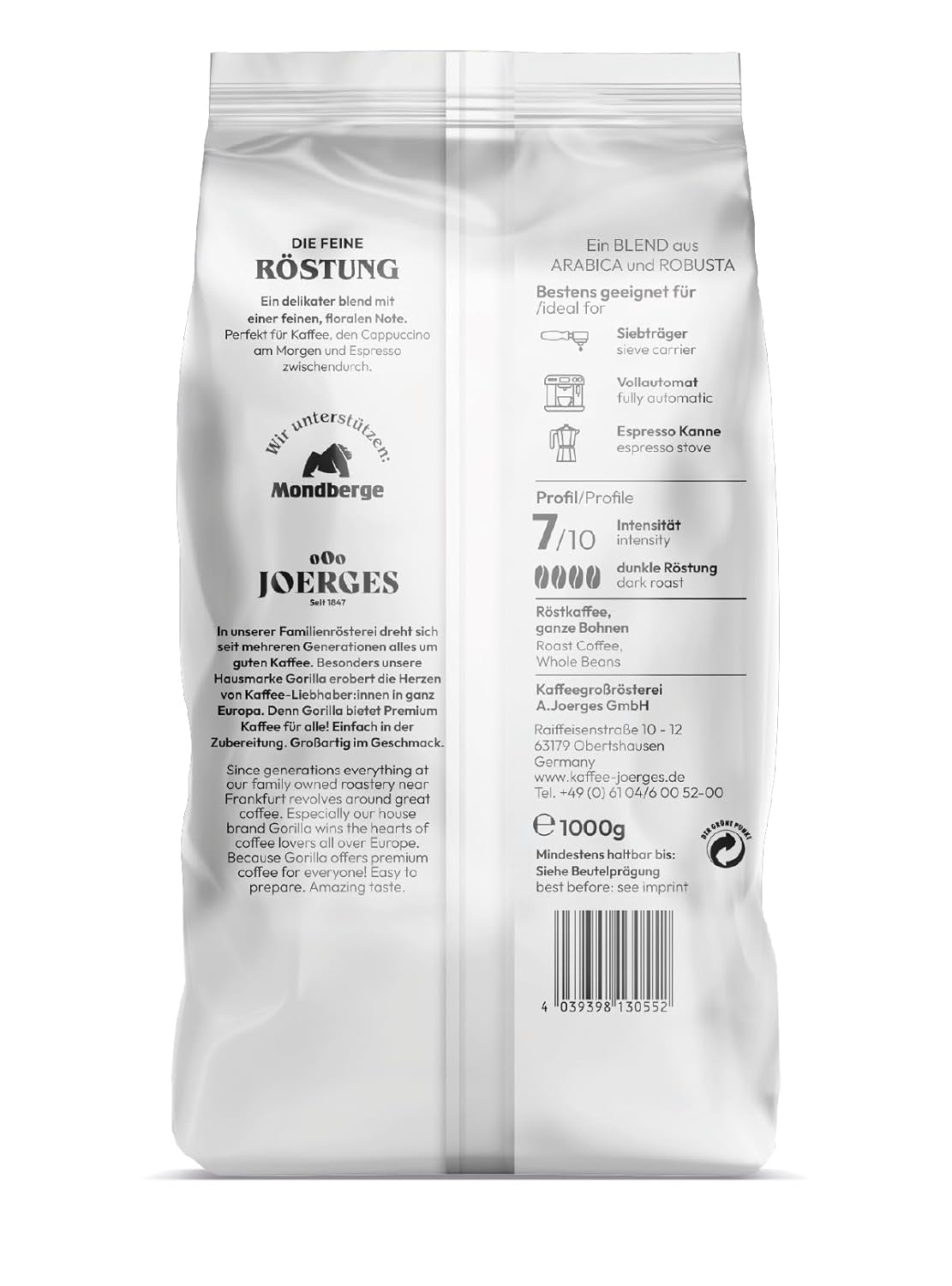 Joerges Espresso Delicate, 1 kg, hvid