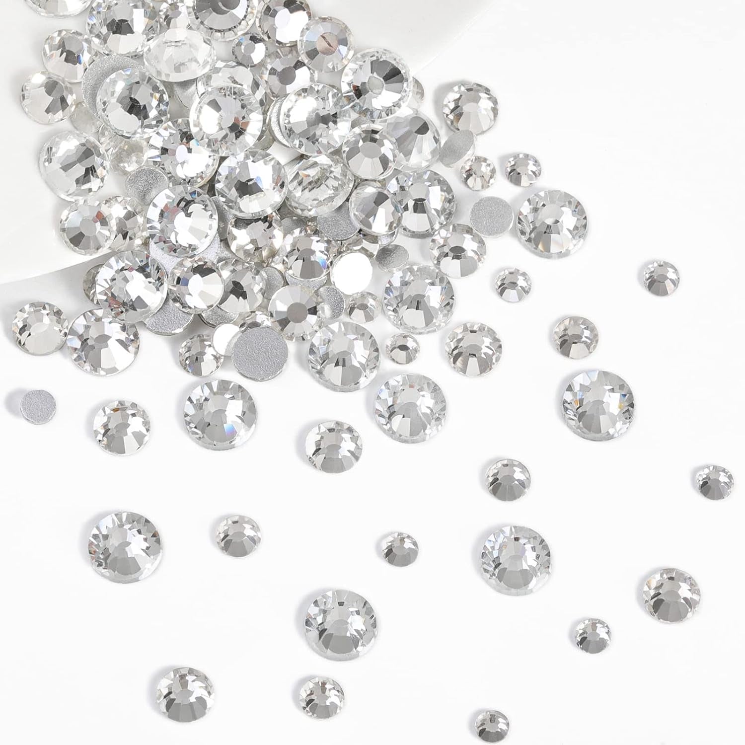 Beadsland 2500 stk Glas Nailart Strasssteine ​​​​Kristall Flatback Edelsteine ​​​​Runde, ​​Für Handwerk Gemischt 8 Größen SS4 ~ SS30 Mit Picking Pinzette Und Stift (Kristall Weiss)