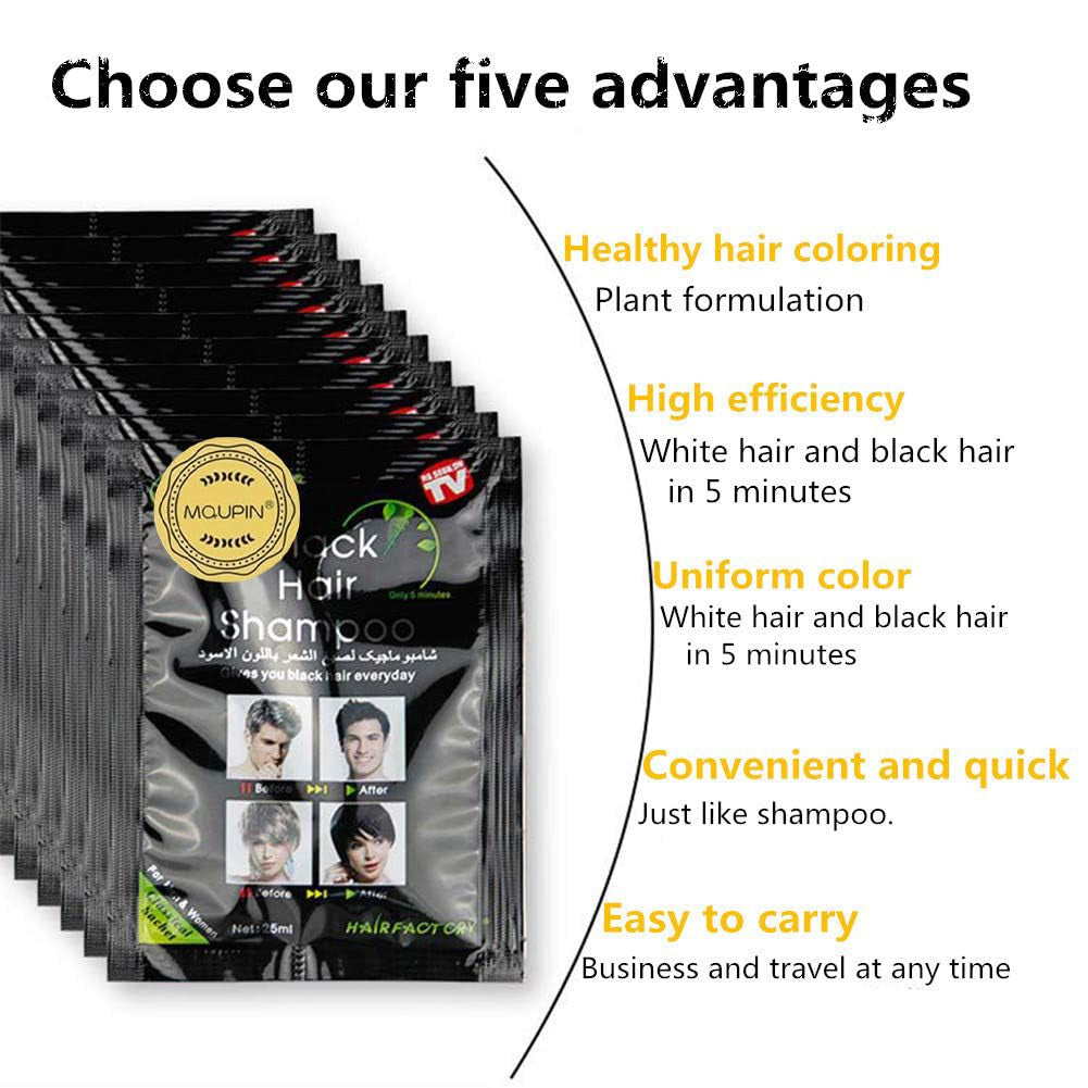 Naturlige ingredienser Instant Black Hair Dye Shampoo, Semi Permanent Black Hair Dye, Nem at bruge, Langtidsholdbar, Naturlige ingredienser (10 stykker, sort) Naty Shop Hair Dye