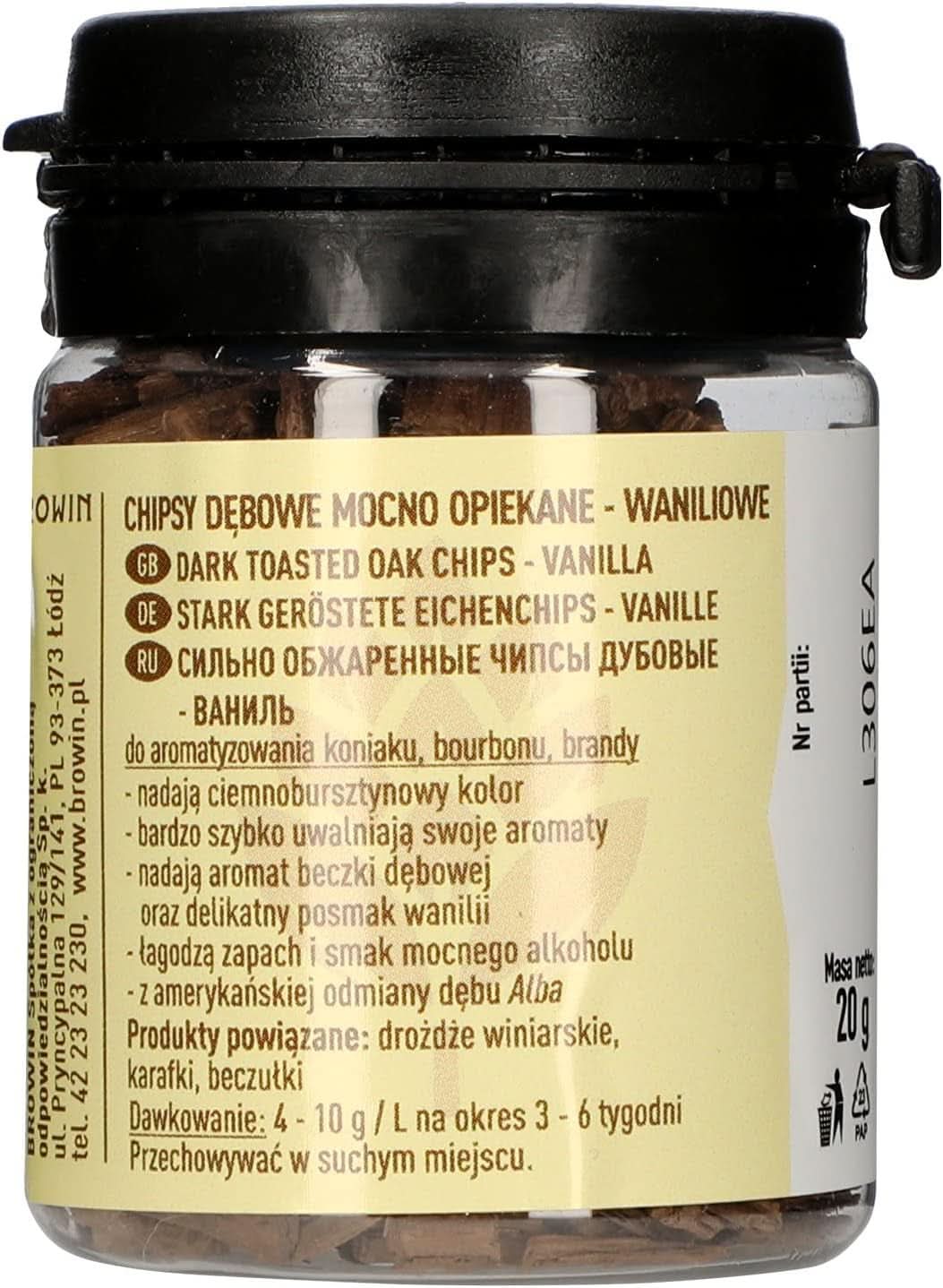 Browin Stærke ristede egechips 20g - flager, fine egestave til at smage alkohol, brune Flavours Naty Shop 20 gram Vanilje