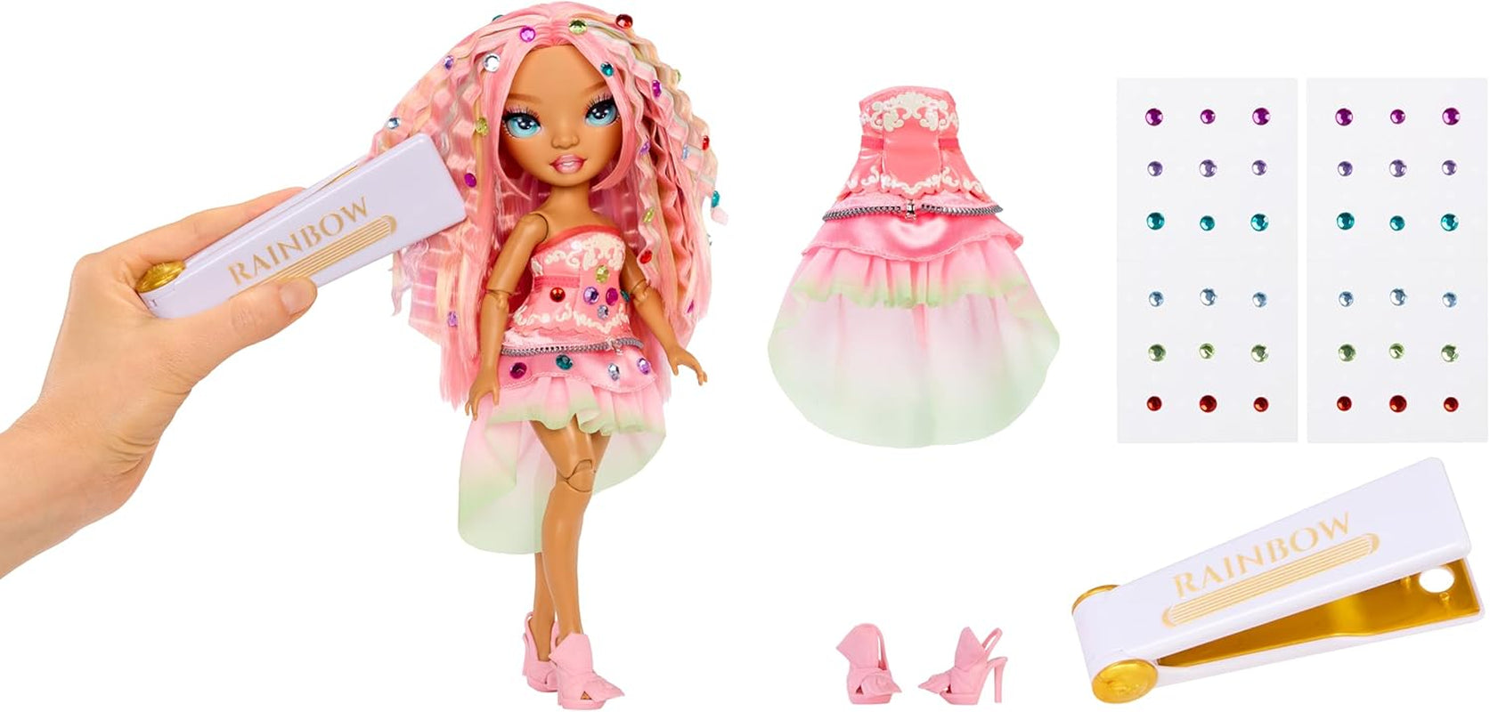 Rainbow High Be Dazzling - Adeline Rose - 28 cm lyserød modedukke med dekorationsværktøj, funklende ædelsten og stylingtilbehør