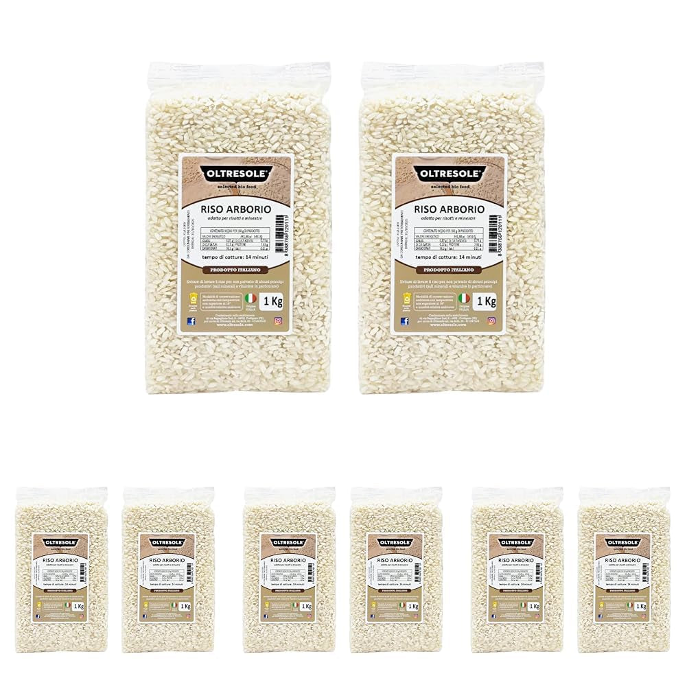 Artisanal italiensk Arborio-ris, storkornet og stivelsesholdige ris, ideel til supper, risottoer og rissalater, vakuumpakket i 2 1 kg poser