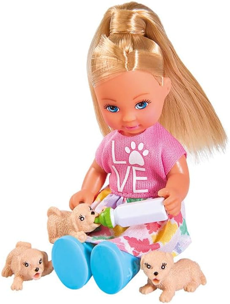Simba 105733072 - Evi Love Hundepasser med hund og tre hvalpe, tilbehør, modedukke, 12 cm, til børn i alderen 3+