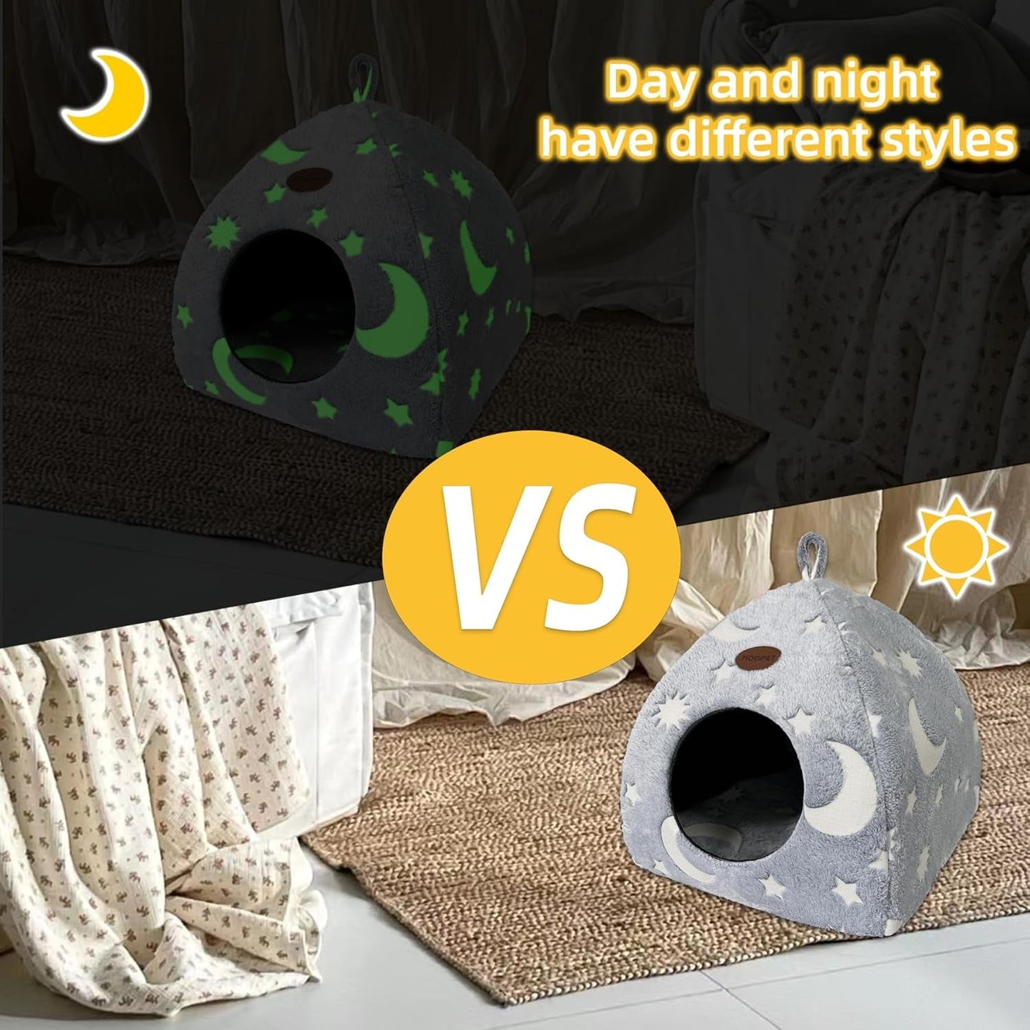 Katzenhöhle Plüsch Katzenhaus mit Waschbarem Kissen Faltbare Katzenzelt Höhle med Håndtag Weiches og Warmes Katzenbett für Drinnen 33x33x35cm