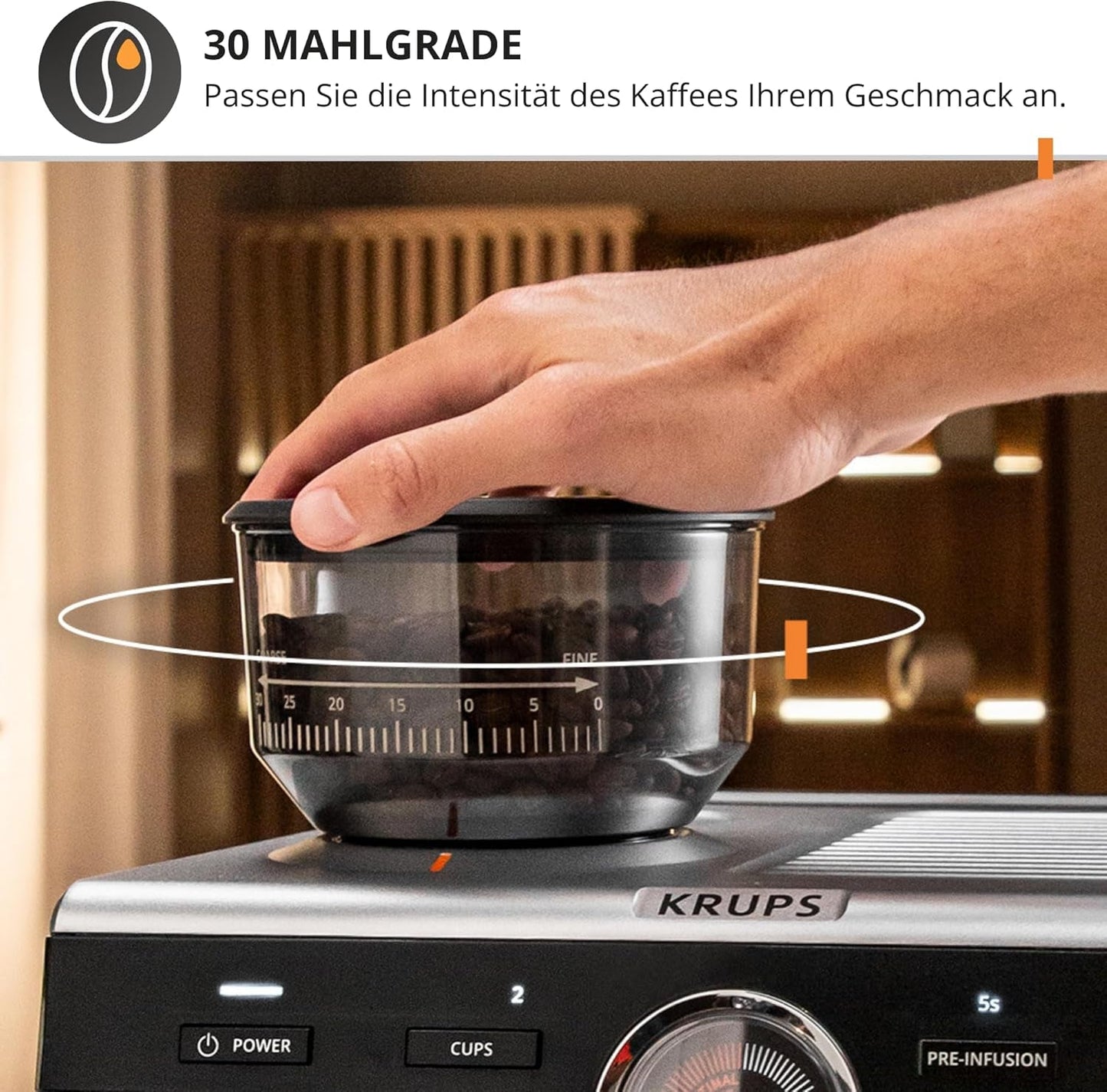 Krups Precision manuel espressomaskine med portafilter og kværn, barista kaffemaskine med intuitivt kontrolpanel, præ-infusionsindstillinger, espressomaskine med dampmundstykke, hurtig opvarmning, XP801T10