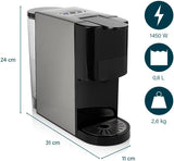 Princess 4 i 1 multikapsel espressomaskine - 1450 watt, kapsler, bælg, malet kaffe, BPA fri, 249450, 01.249450.01.001, sort, sølv