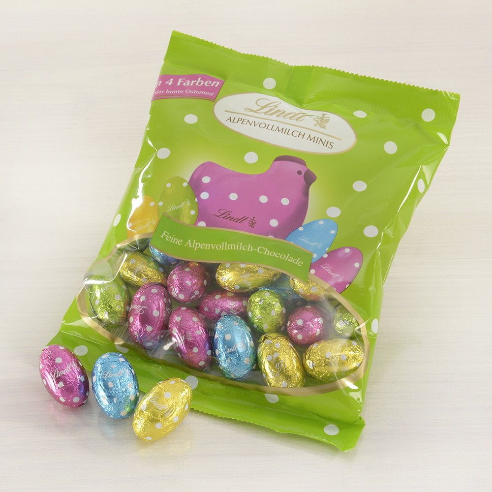 Små påskevenner med chokolade | 2 x 100 g og Chokolade Decoration Mini Æg med Alpine Milk | 2 x 180 g poser | Premium mælkechokoladeæg, muntert og farverigt pakket, i fire farver til påske