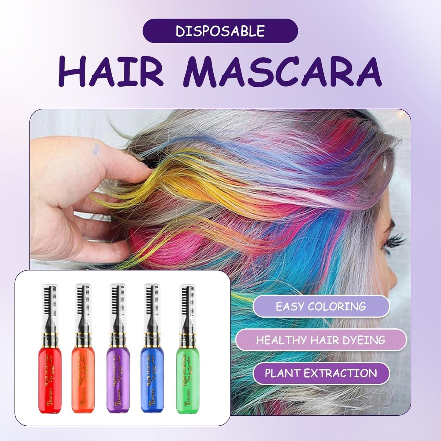 5 farver Midlertidig hårfarve Farvet hårvoks hårmascara Midlertidig hårfarvemascara til piger og kvinder Vaskbar hårfarve Kridt Velegnet til fødselsdage Cosplay DIY Halloween hårfarve Naty Shop