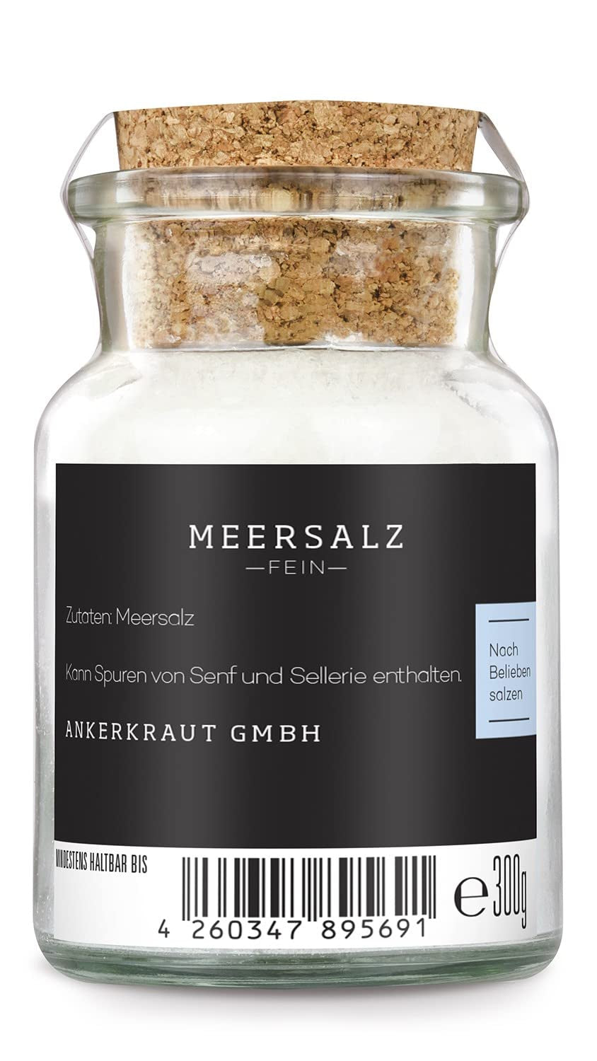 Ankerkraut Meersalz fine, reines Salz zum kochen und würzen, 170g im Korkenglas
