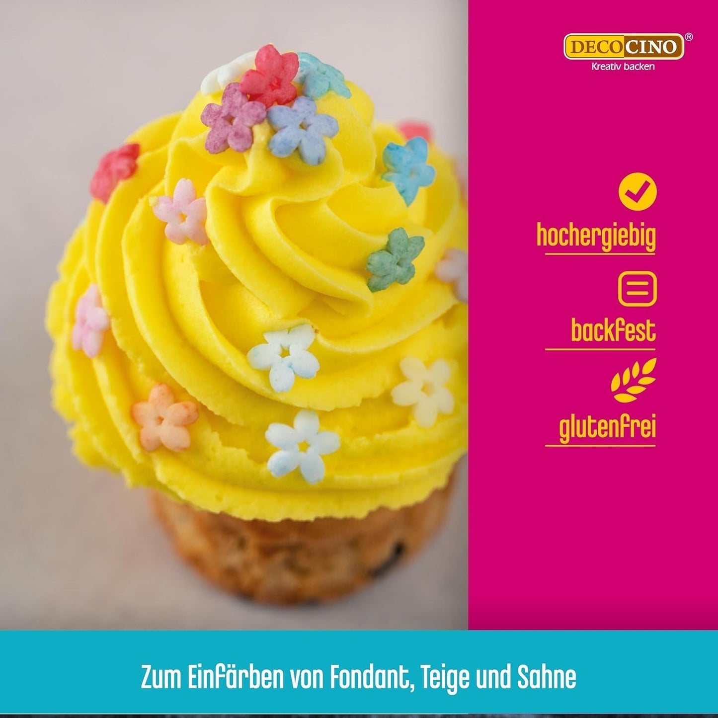 Sæt med 6 Decocino farvepastaer - 6 x 20 g - Madfarve i rød, pink, grøn, gul, blå og sort, ideel til farvning af kager, fondant og cremer - Azofri og glutenfri