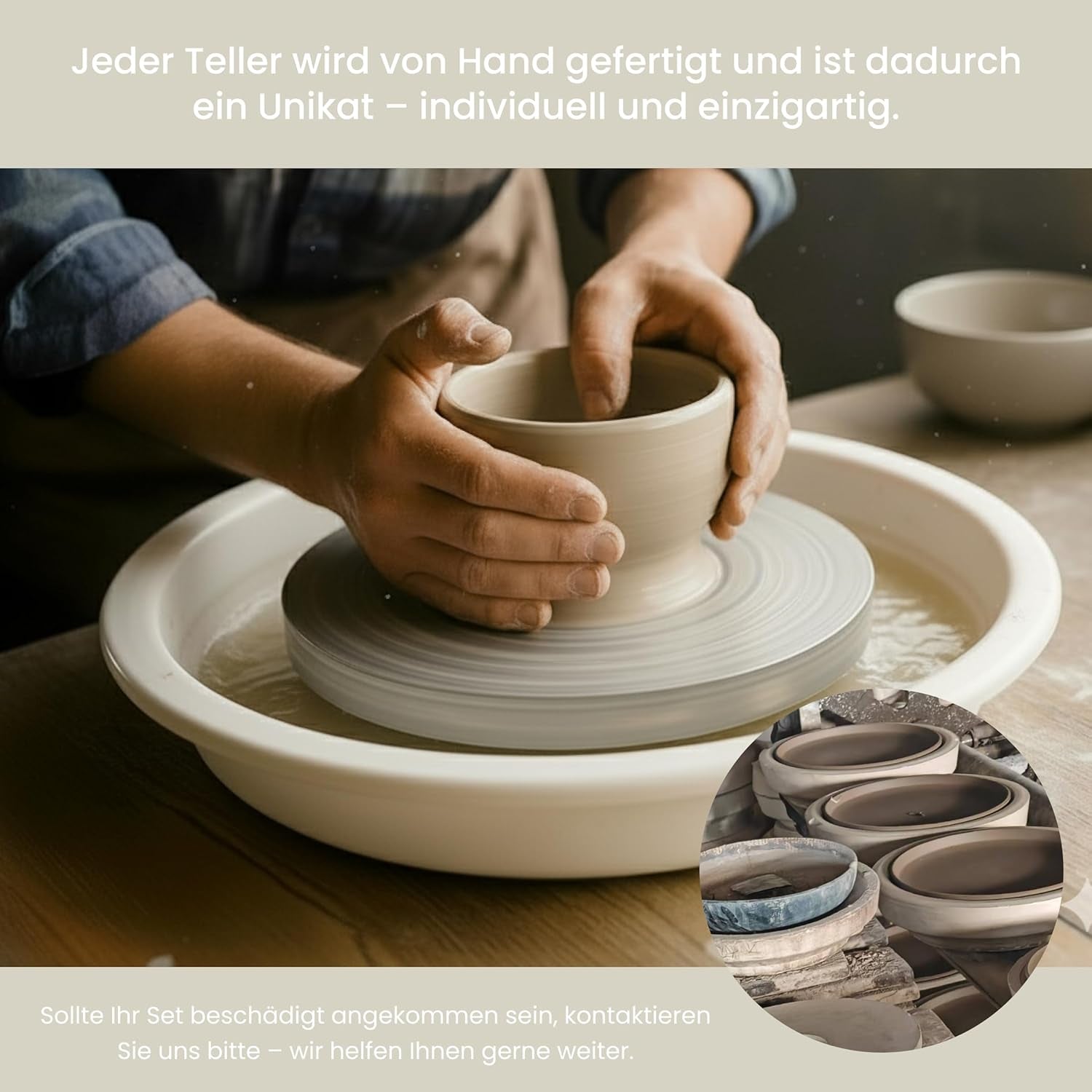 Porcelænsstel til 6, 18 stykker - stærkere og ridsefast end fajancetallerkener og -skåle, blank beige | Servicesættet indeholder 6 middagstallerkener, 6 desserttallerkener og 6 skåle -