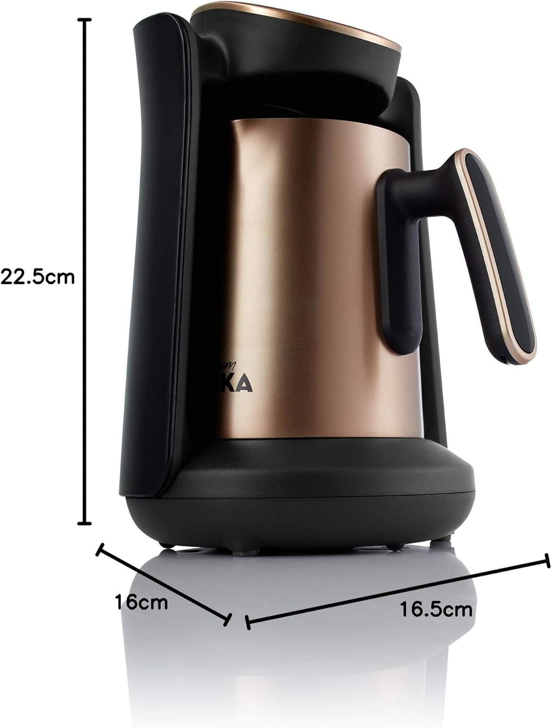 Arzum Okka Minio tyrkisk kaffemaskine, Moka, 1-4 kopper, 300ml gryde i rustfrit stål, Spildbeskyttelse, Smart Brewing System, Vaskbar Kande, 480W, Kobber