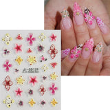 JMEOWIO 3D Nagelsticker Farverig Flower Nail Art Sticker Selbstklebend Nagelaufkleber 5D Stereoskopisk Forår Sommer Blomsterdekoration Nageldesign Tilbehør 4 Blatt