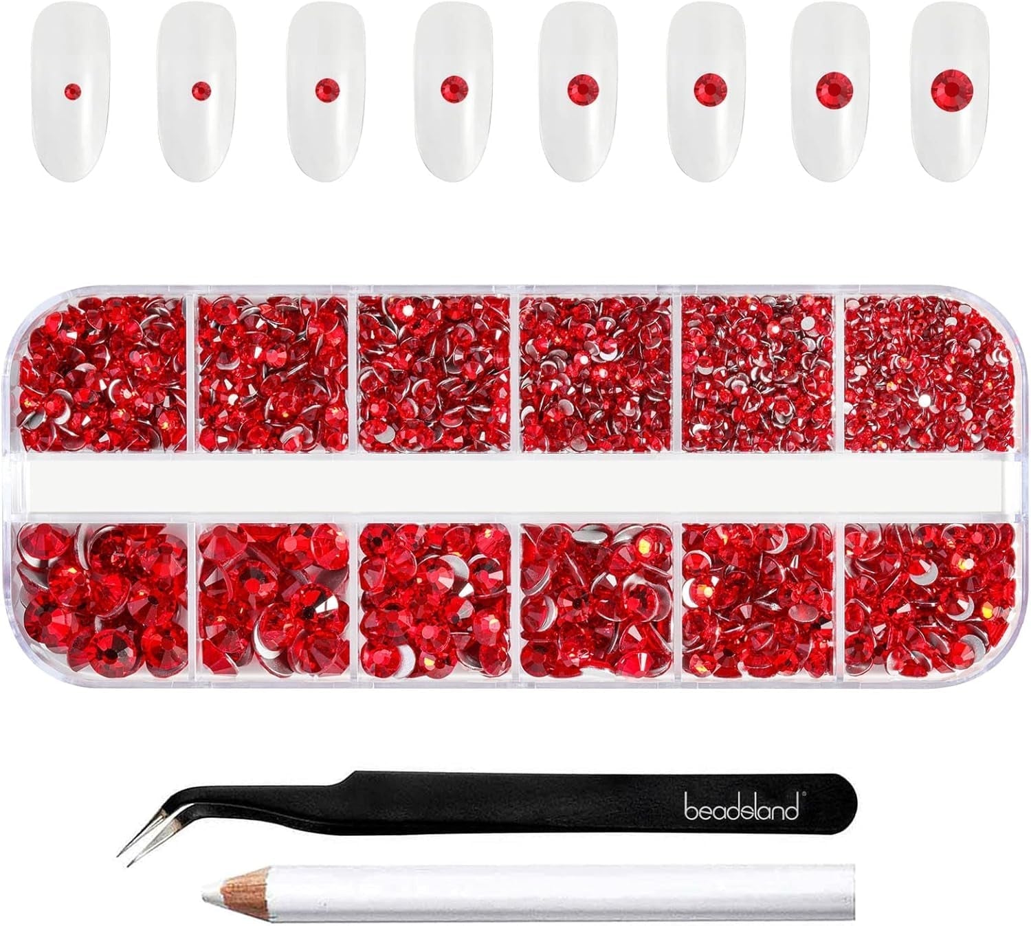 Beadsland 2500 stk Glas Nailart Strasssteine ​​​​Kristall Flatback Edelsteine ​​​​Runde, ​​Für Handwerk Gemischt 8 Größen SS4 ~ SS30 Mit Picking Pinzette Und Stift (Kristall Weiss)