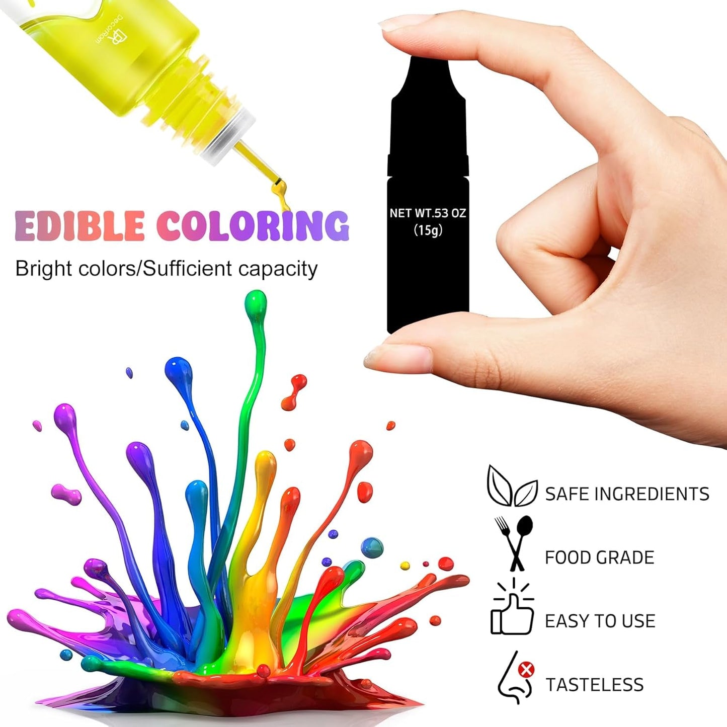 Gel madfarve - 7 x 15 ml koncentreret regnbuefarve til kagepynt, bagning, småkager, macarons - Sukkerfri madfarve til drikkevarer, kagepynt, Slime DIY