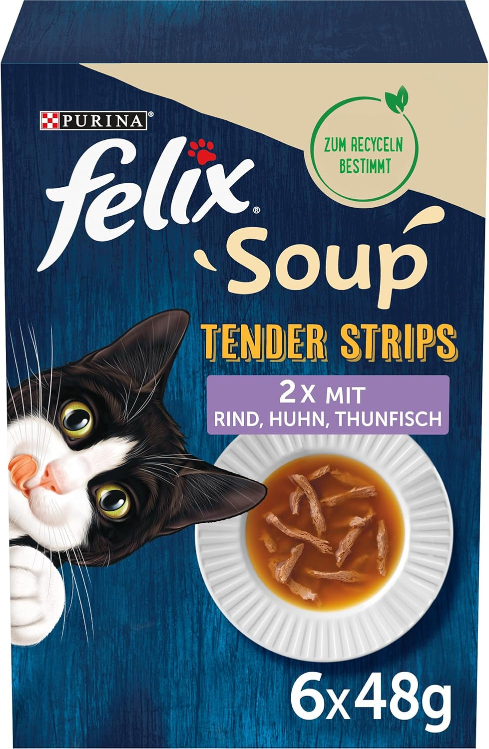Felix suppestrimler, kattesuppe, blandet variant, pakke med 8 (8 x 6 poser á 48 g hver)