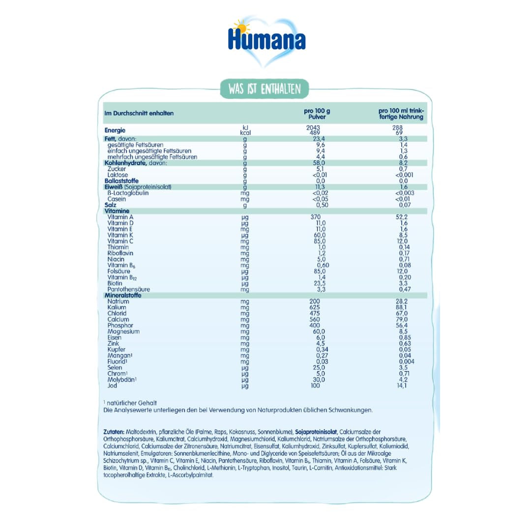 Humana SL Expert, fra fødslen, speciel formel til komælksintolerance forårsaget af laktoseintolerance, galaktosæmi eller komælksproteinallergi, til spædbørn og småbørn, 600g