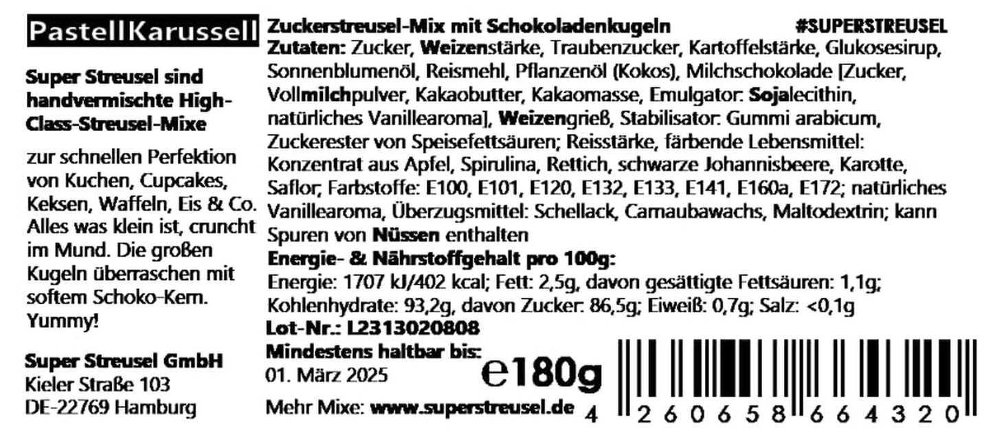 Super Streusel Carusel Pastel, drys i pastelfarver, 90 gram Sprinkles Naty Shop