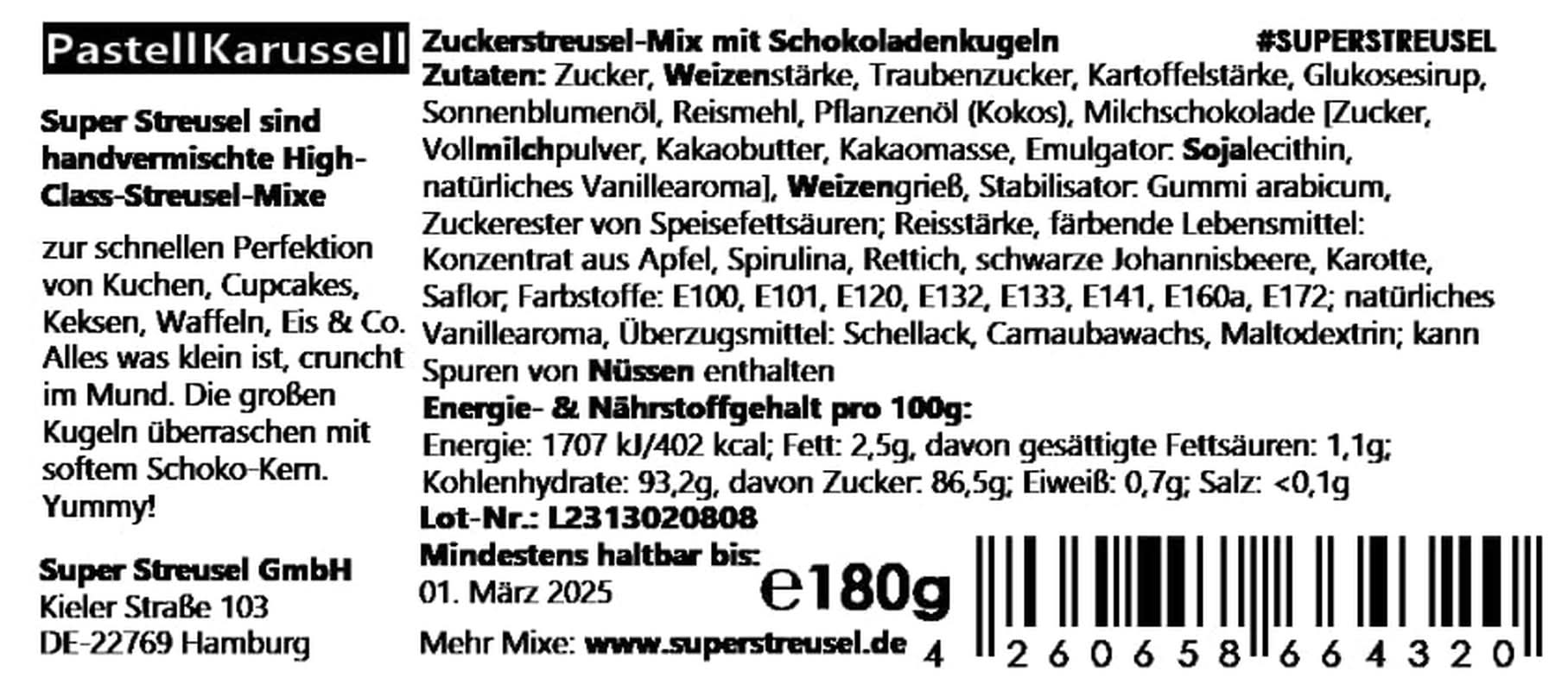 Super Streusel Carusel Pastel, drys i pastelfarver, 90 gram Sprinkles Naty Shop