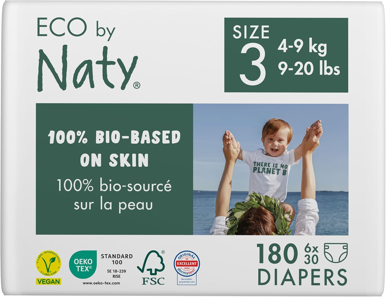 Eco Diapers Eco fra Naty Baby Eco Diapers - premium økologiske bleer, miljøvenlige, lavet af plantebaserede materialer, ideel til følsom babyhud (størrelse 5 - 80 stk.)