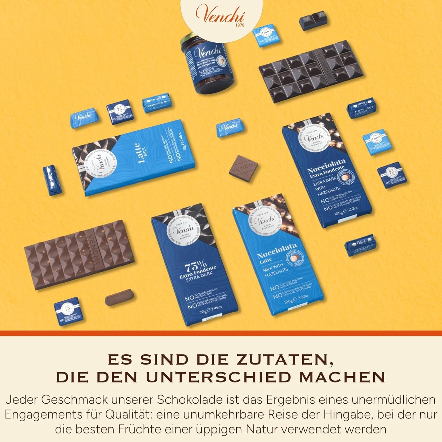 Venchi - Pakke med 6 mørke chokoladebarer med hasselnødder, 600g - Ingen tilsat sukker - Ingen kunstige sødestoffer - Glutenfri - Vegansk - Gaveidé