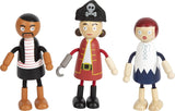 Små fods fleksible piratdukker i træ, 5 pirater og 1 abe, detaljerede og fleksible, 3+, 12412