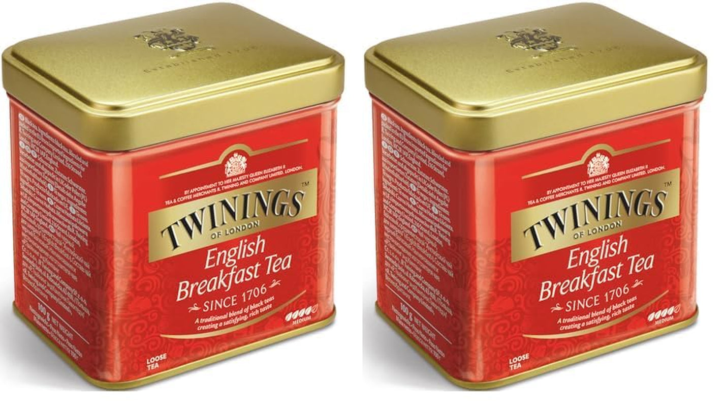 Twinings English Breakfast Tea Løs sort te i teæske Stærk sort te fra højkvalitets teblade plukket fra de bedste teplantager i Sri Lanka og Indien G, neutral, 100 gram