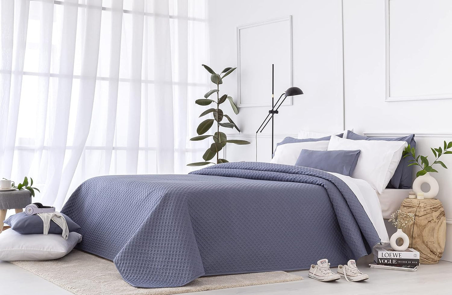 Todocama Fine Boutique sengetæppe med piqué motiv, til forår, sommer, efterår og vinter, 100% super blødt mikrofiber, multifunktionelt tæppe, 140/150/160-250 X 260 cm, lysegrå Senge og tæpper Besuche den Todocama-Store Blå / Grå 160 Cm 260 cm