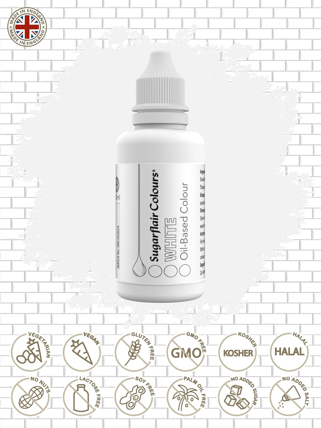 Sugarflair Pastel Mixer oliebaseret madfarve, hvid - Madfarve til chokolade, smørcreme, sukkerpasta og alle fedtopløselige fødevareingredienser - 30 ml