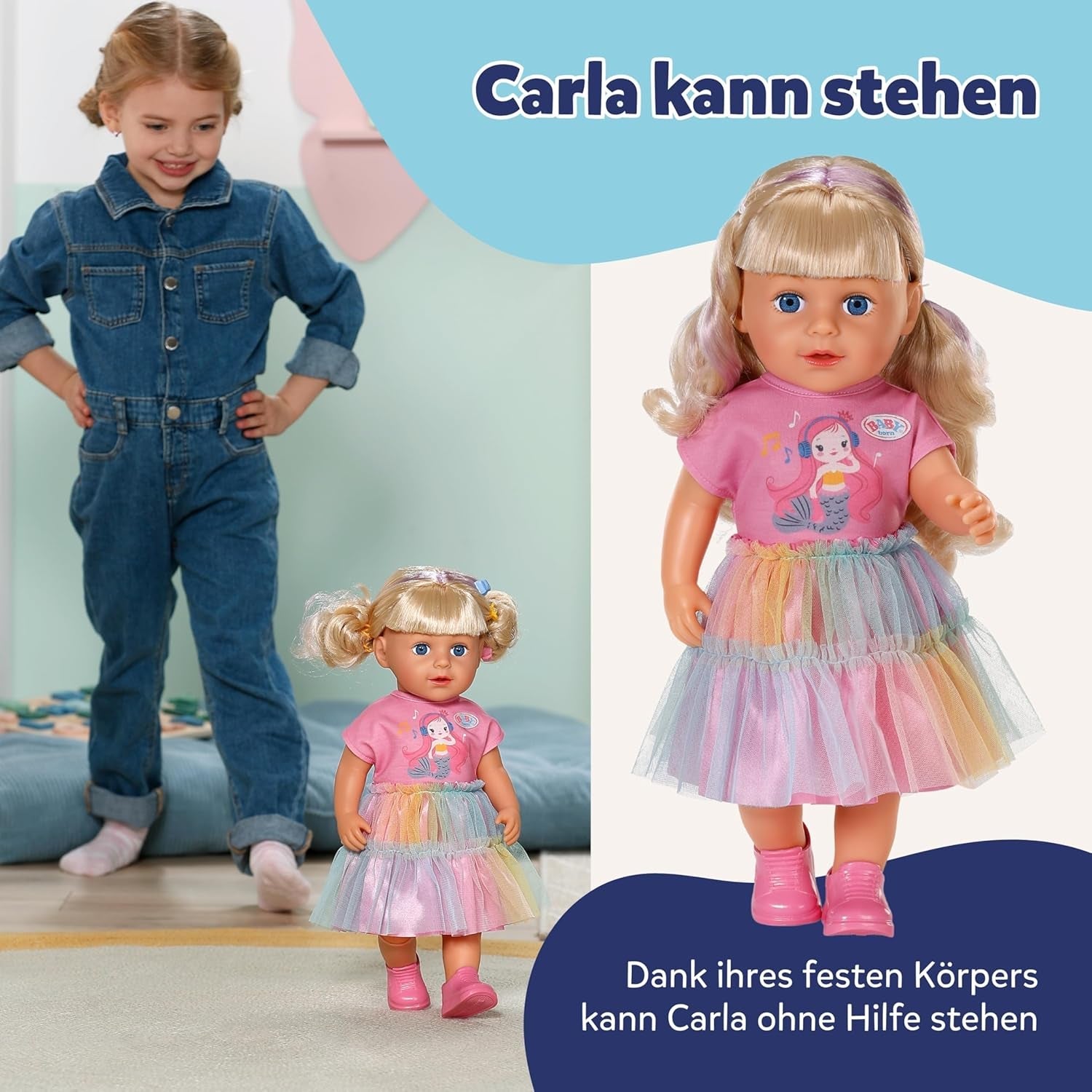 BABY born Carla - 43 cm dukke - blondt hår af høj kvalitet med tråde - ingen batterier påkrævet - egnet til børn fra 4 år og opefter - inkluderer 7 tilbehør, pink