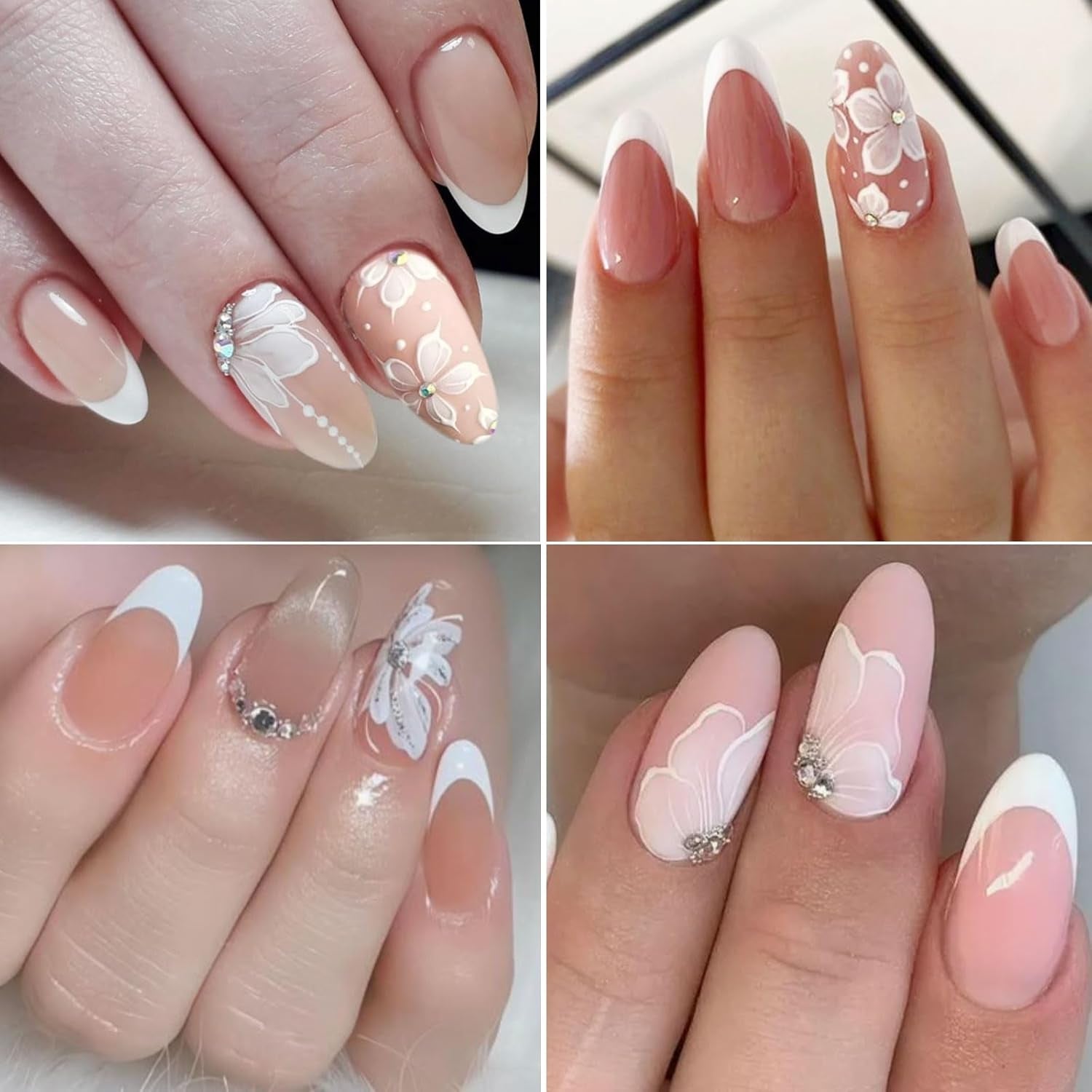 JMEOWIO 3D Nagelsticker Weiße Blumen Nail Art Sticker Selbstklebend Nagelaufkleber 5D Stereoskopisk Dekoration Nageldesign Tilbehør 1 Blatt