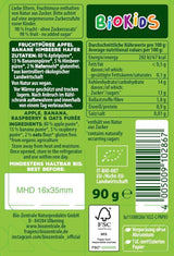 biocentral BioKids Frugtpuré Æble Banan Hindbær Havre | 12 x 90g | Frugtrig snack uden tilsat sukker | Vegansk