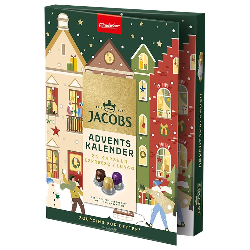 Jacobs Kapsel Adventskalender, 24 Espresso/Lungo Kapseln, Nespresso* kompatibel Kaffee Kapseln, 24 Kapseln