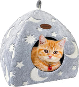 Katzenhöhle Plüsch Katzenhaus mit Waschbarem Kissen Faltbare Katzenzelt Höhle med Håndtag Weiches og Warmes Katzenbett für Drinnen 33x33x35cm