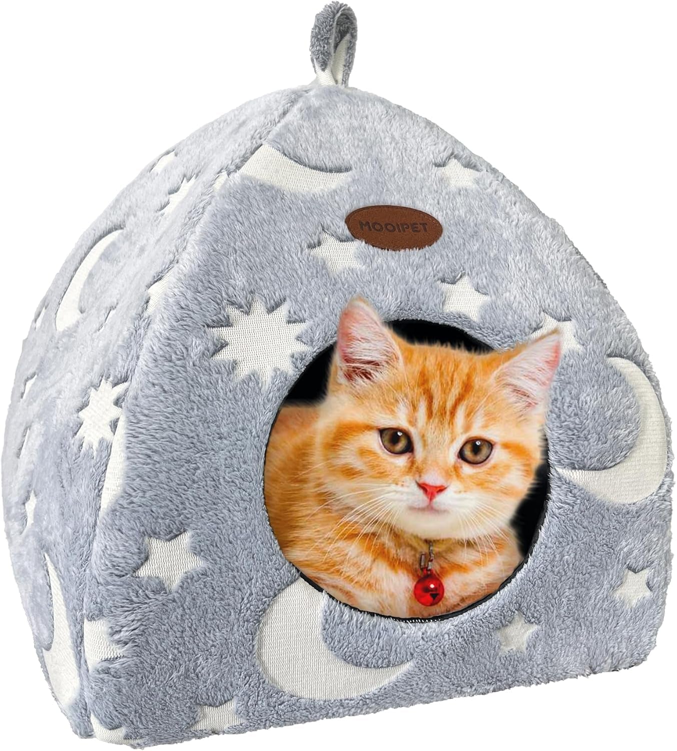 Katzenhöhle Plüsch Katzenhaus mit Waschbarem Kissen Faltbare Katzenzelt Höhle med Håndtag Weiches og Warmes Katzenbett für Drinnen 33x33x35cm
