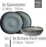 ligesom. de Villeroy & Boch - Lave Gris spisestel i stentøj, 4 dele, keramisk look, bordservice til 2, grå