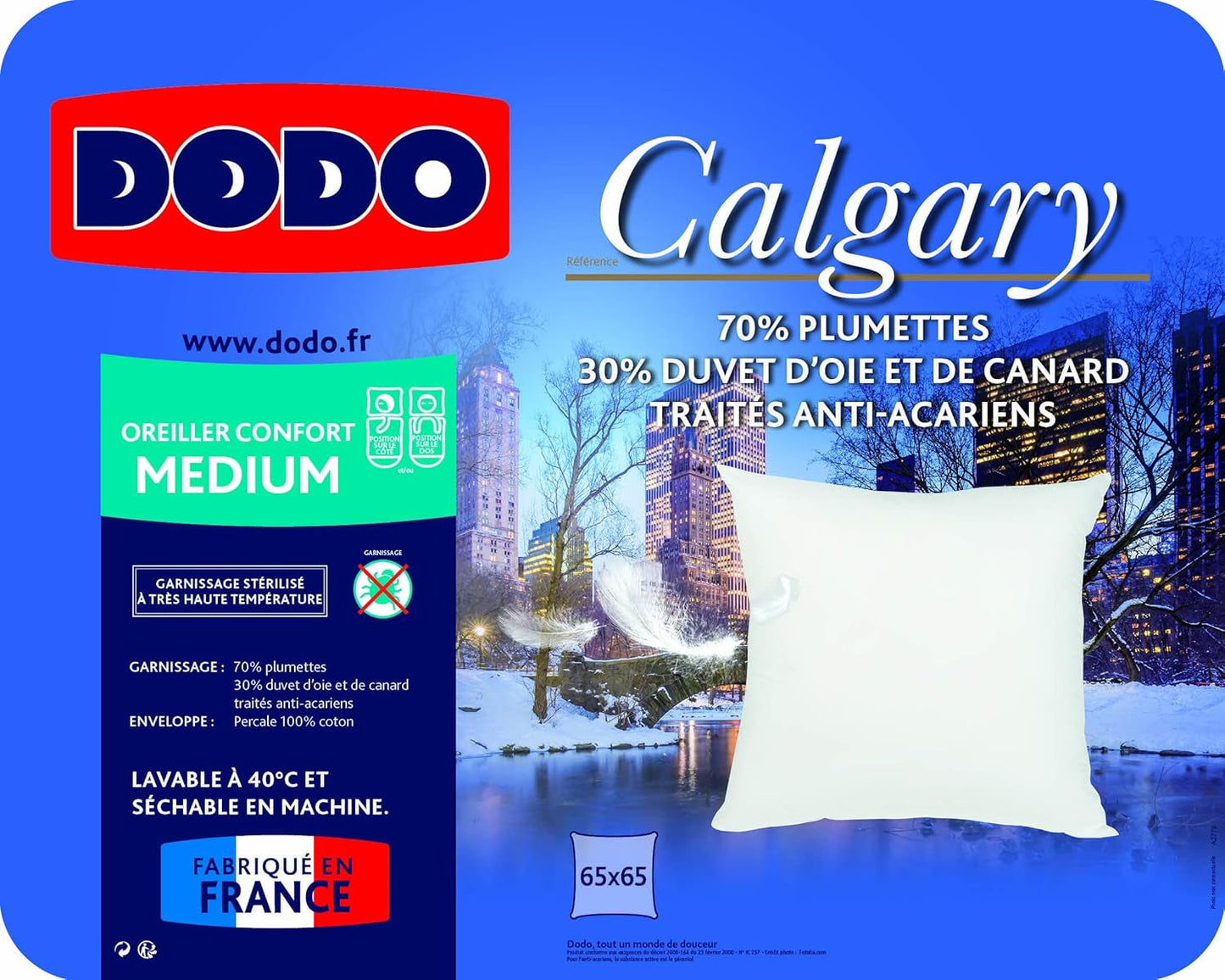 DODO 64476 Calgary Pude, Dun/Gåse & Andeskind, 65 X 65 cm, Hvid Naty Shop Standard Puder