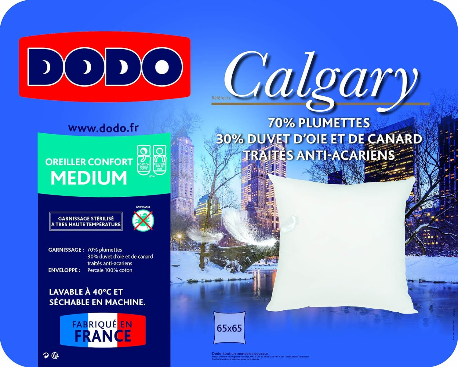 DODO 64476 Calgary Pude, Dun/Gåse & Andeskind, 65 X 65 cm, Hvid Naty Shop Standard Puder