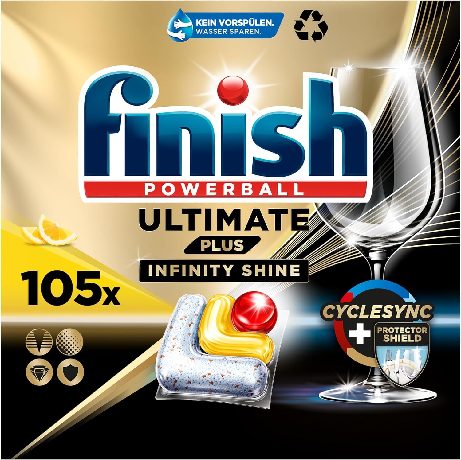 Finish Ultimate plus Infinity Shine Citrus Opvaskemaskine Tabs - Tabletter til opvaskemaskine, intensiv rengøring - 105 kapsler, citron Naty Shop