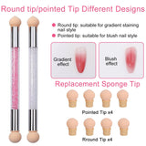 2 Stück Nail Art Rendering-Werkzeuge Doppelter Kopf, Sponge Brush Applicator Inkl 8 Ersatzköpfe, Nail Art Schwamm Und Tupfpinsel(Weiß, Rosa)