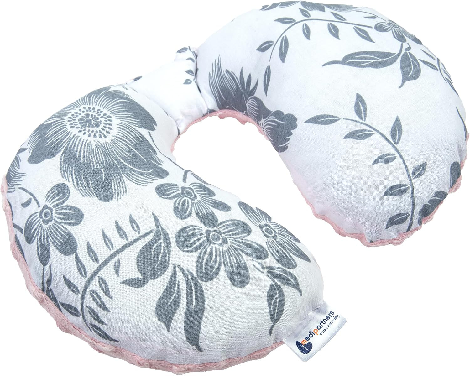 Medi Partners Baby Nakkepude Nakkestøtte 100% Bomuld / Minky Baby Nakkepude til Bilvogn Rejser Søvn Nakkepude Snooze Roll (REH med Grå Minky) Cervikale ortopædiske puder Naty Shop Berry med Pink Minky