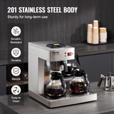 VEVOR kommerciel espressomaskine med 12 kopper filter med 3 glaskander og 3 varmeplader Espressomaskine i rustfrit stål med automatisk vandforsyning til restaurantkontorkaffe