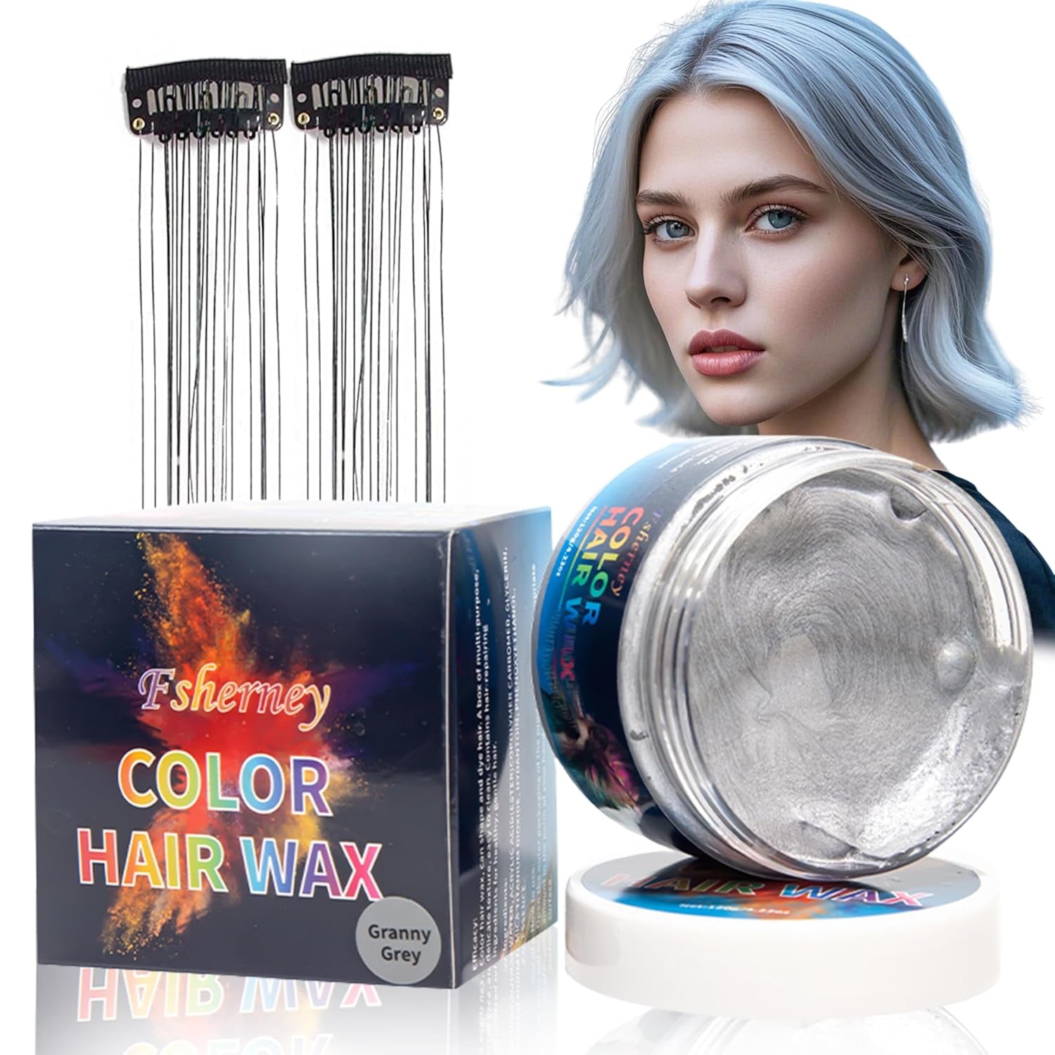Midlertidig grøn hårfarve - Hårfarvevoks, hårfarve til mænd, kvinder, naturligt hårpomade, farveklemme Hårfarvevoks til Crazy Party Hårfarve (4,23 oz, grøn) Naty Shop Hårfarve Grå 1G (1 pakke)