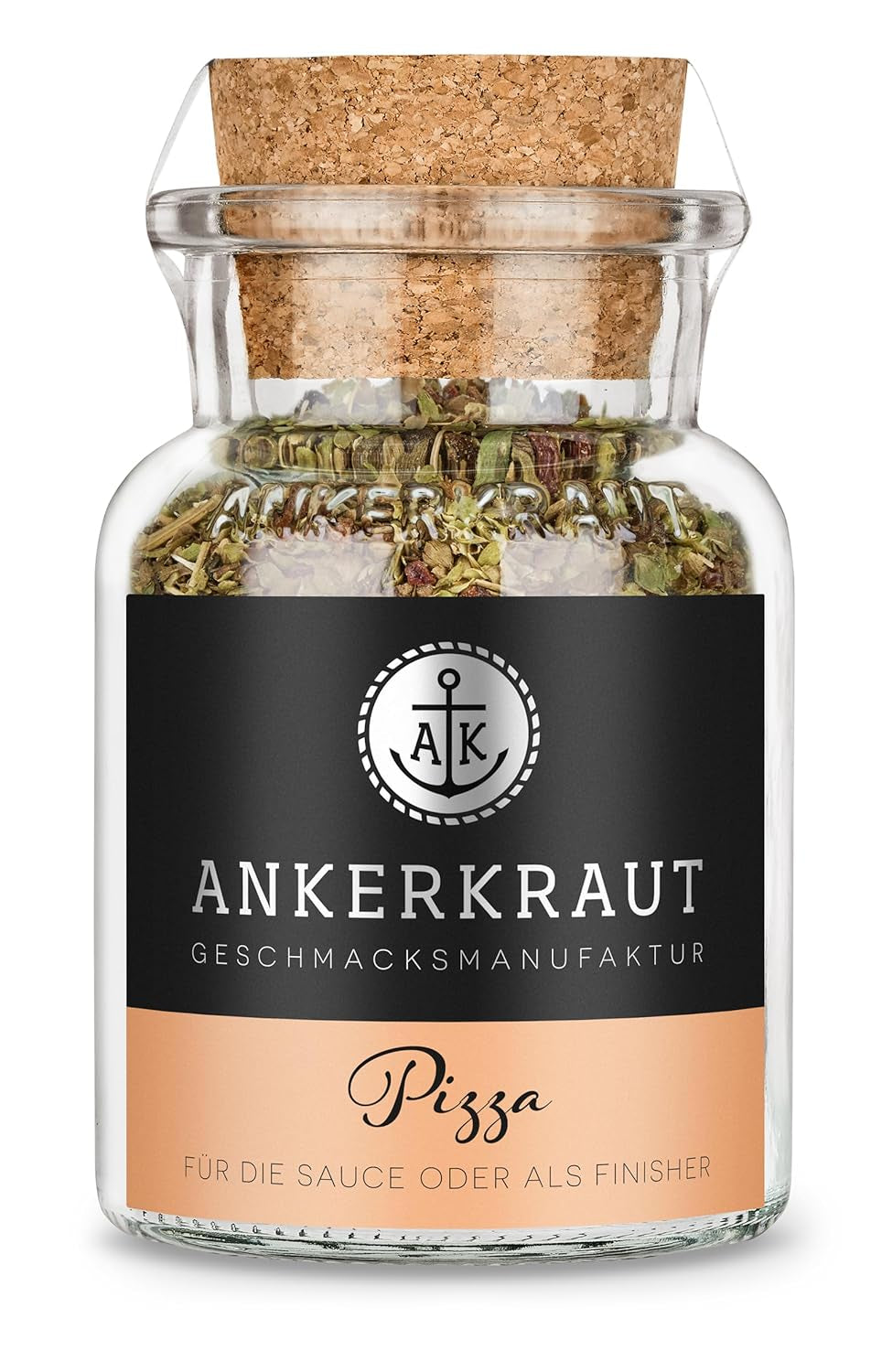 Ankerkraut Pizza, til original italiensk smag, som fra Steinofen, også til Pasta, Tomat-Mozzarella og mange andre retter, 45 g i korkglas