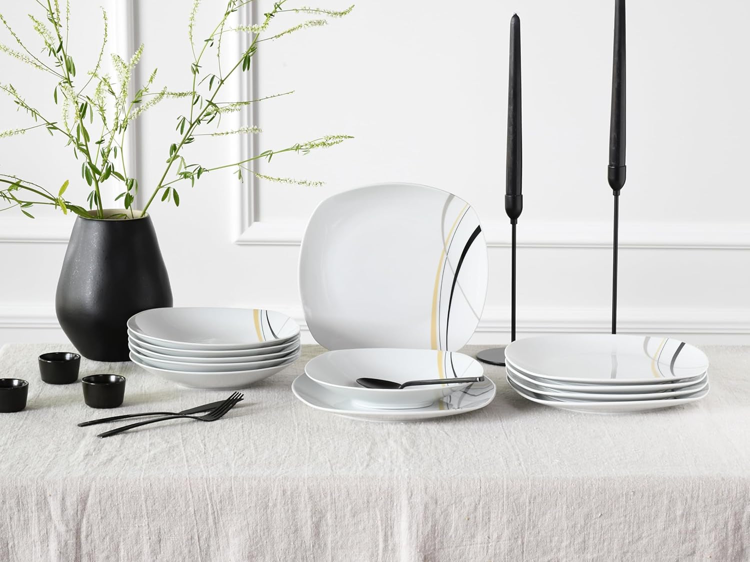 CreaTable 24029 Square City Line Series 6-personers porcelænsservicesæt 12-delt opvaskemaskine og mikroovn Sikker kvalitetsfremstilling