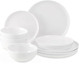 12-delt servisesæt, porcelænsstel til 4, hvidt stel med tallerkener, desserttallerkener og kornskåle