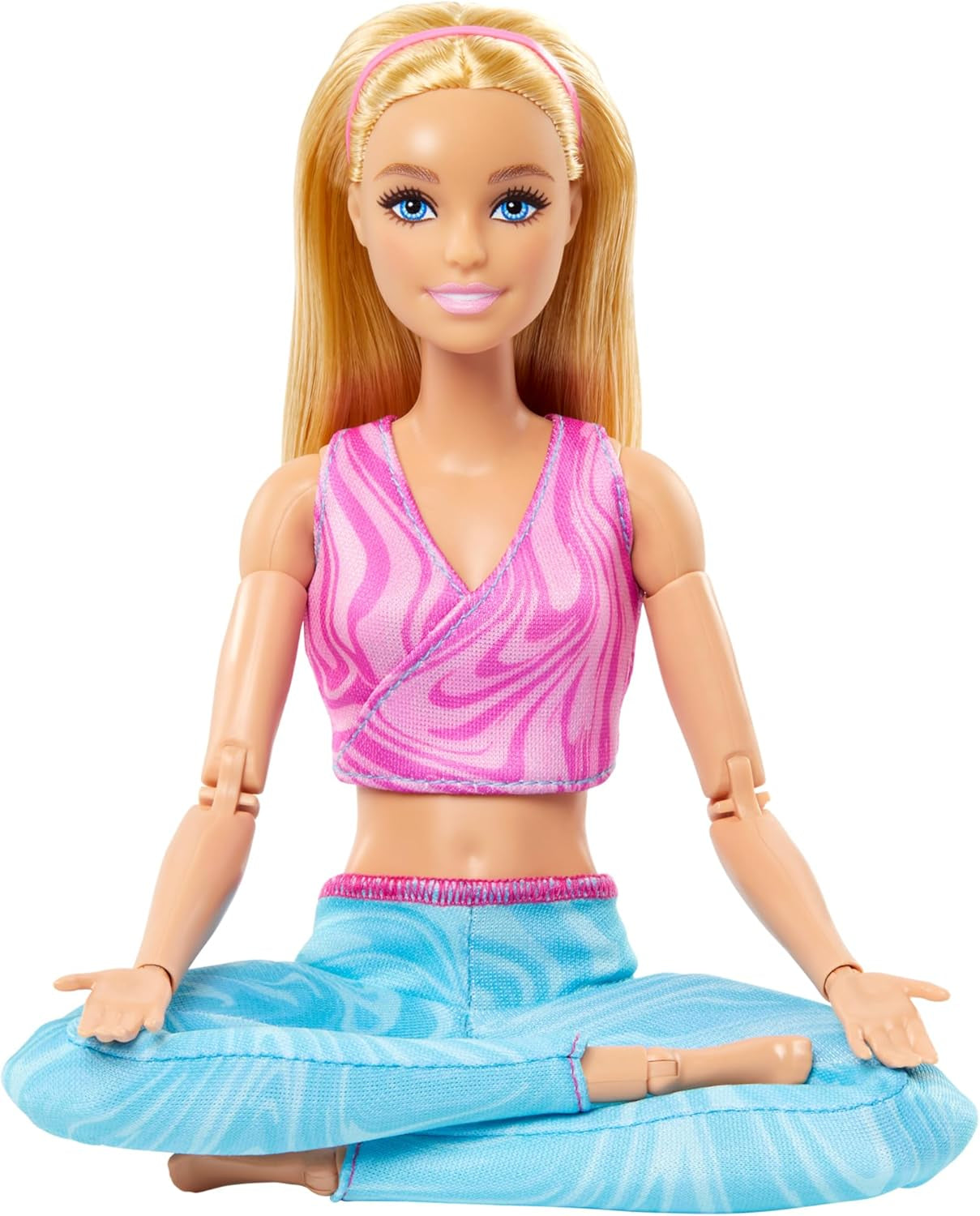 Barbie Made-to-Move-dukke med blond hår, aftagelig lyserød sportstop og blå yogabukser, 22 led, HRH27, [Multicolor]